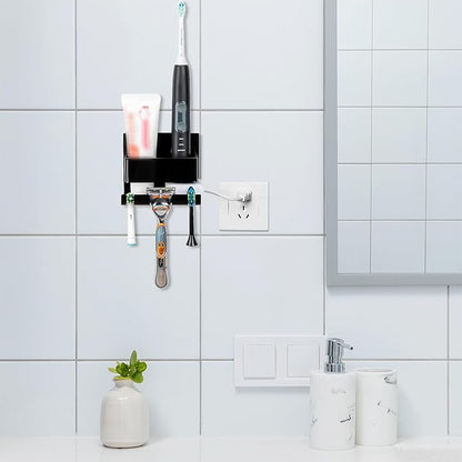 Electric Toothbrush Holder Wall Mounted, Electric Toothbrush Cord Organizer, Self Adhesive Electric Toothbrush Stand for Bathroom, Medicine Cabinet, Dorm(Black)