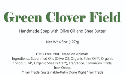 3 Pk Green Clover Field Organic Soap Bars, Handmade in USA, Natural & Cruelty Free (3 Pack, Green Clover Field)