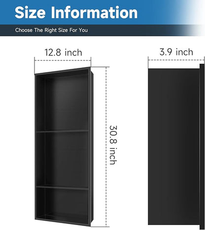 30" X 12" Stainless Steel Shower Niche Insert Tile Ready, Niche for Shower Wall, 3-Tier Recessed Shelves No Tile Needed for Bathroom Storage, Matte Black