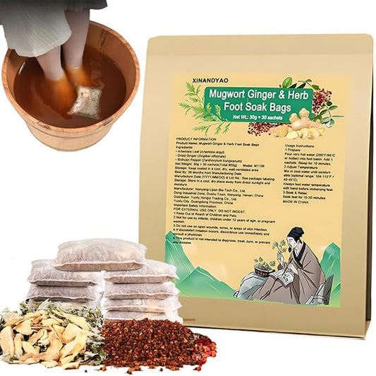 Mugwort Ginger Herb Foot Soak Bags 31.7OZ,Lymphatic Drainage Chinese Herbal Wormwood Leg Foot Bath Bag, Chinese Herbal Foot Bath Spa Kits Foot Reflexology Relax