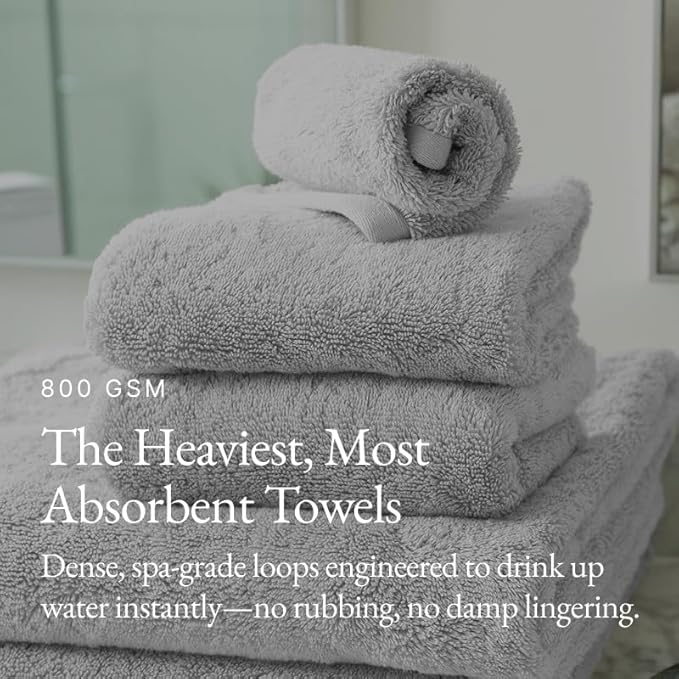 Italic Ultraplush Luxe 6 Piece Towel Set – 2 Bath Sheets, 2 Hand Towels, 2 Washcloths – 800GSM Soft, Highly Absorbent & Quick Drying, Resort Grade 100% Australian Cotton Towels (Light Gray)