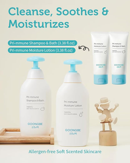 GOONGBE Baby Skincare Duo Set - Korean Baby Skincare & Bath Time Essentials - Shampoo & Bath, Moisutre Lotion - Travel Sized Hydrating & Nourishing Wash and Moisturizer, 2 Items