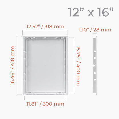 12x16 Inch White Access Panel – ABS Plastic Rectangular Wall & Ceiling Access Door for Plumbing Electrical HVAC – Easy Install Indoor Panel for Drywall, Home Improvement and Maintenance