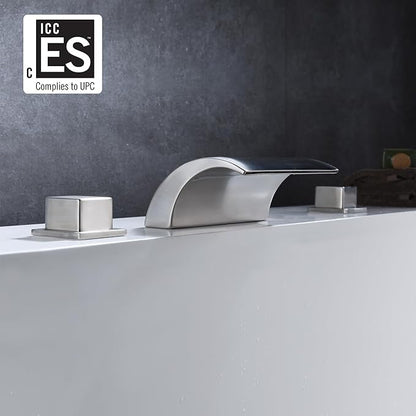 sumerain Roman Tub Faucets Brushed Nickel,Waterfall Spout for High Flow Rate,Include Valve and Trim Set