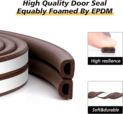 SUNMON Weather Stripping Door Seal Strip, 33Feet (10M) D-Type Soundproofing, Self Adhesive Foam Weatherstrip for Door and Window (Brown)