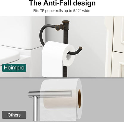 Hoimpro 25" Toilet Paper Holder Free Standing, Floor Bathroom Toilet Paper Tissue Roll Holder with Shelf Stand for 4 Rolls with Storage, Freestanding Handle Hardware Accessories Rack Oil Rubbed Bronze