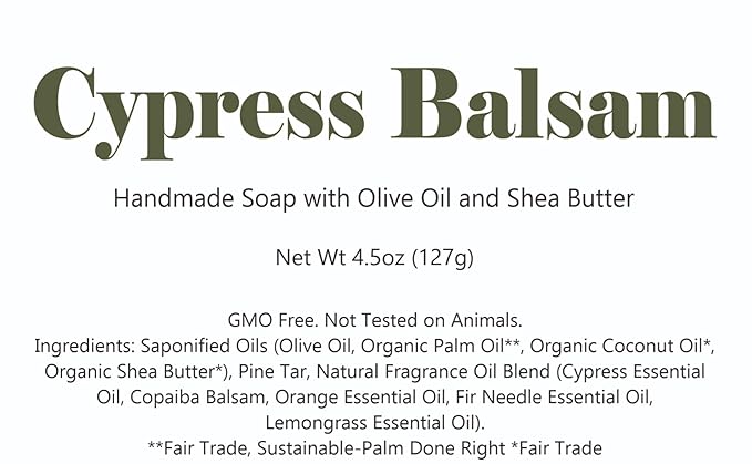 3 Pk Cypress Balsam Pine Tar Organic Soap Bars, Handmade in USA, Natural & Cruelty Free (3 Pack, Cypress Balsam Pine Tar)