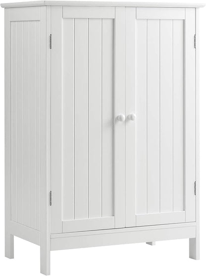 Tangkula Bathroom Floor Cabinet, Freestanding Storage Cabinet with Double Doors and Shelf, Modern Home Furniture, Wooden Home Organizer for Living Room, Bathroom Cabinet, White