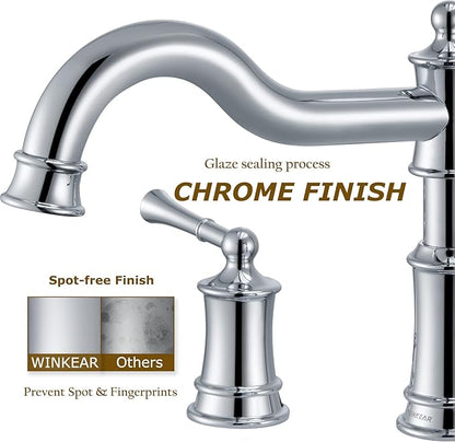 Roman Bathtub Faucet Deck Mount Tub Faucet for Bathroom Widespread Elegant Classic Spout with 3 Holes 2 Handle Valve Cartridge Included, Chrome