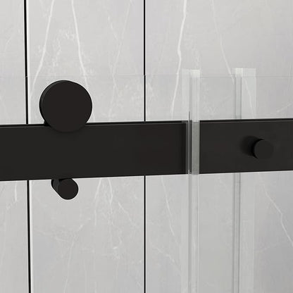 Sunrosa Semi-Frameless Glass Shower Door, 47 2/8" -48" W x 76" H Single Sliding Shower Door, Shower Door with Tempered Glass 5/16"(8mm), Matte Black