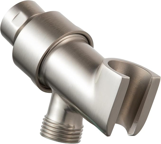 OFFO Shower Head Holder All Metal for Handheld Shower Head, Brushed Nickel Adjustable Shower Arm Mount with Solid Brass Pivot Ball, 1/2 in IPS Female Inlet and Male Outlet