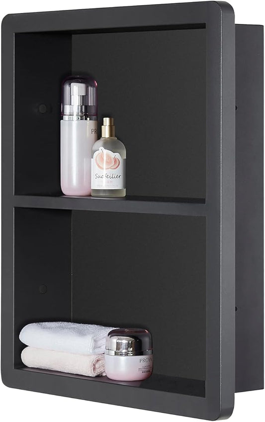 Shower Niche 14x18, Recessed Medicine Cabinet Without Mirror, 304 Stainless Steel Bathroom Storage Cabinet with Shelf, Waterproof Wall Niche for Bathroom in Matte Black