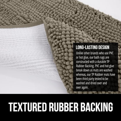 GORILLA GRIP Bath Rug Mat 36x24, Thick Soft Absorbent Chenille, Quick Dry Microfiber Mats, Rubber Backing Washable Shower Floor Rugs, Bathmat Runner, US Designed Bathroom Home Decor Accessories Latte
