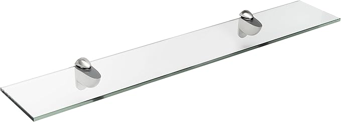 Spancraft Glass H-10x48-Brushed Steel Heron Glass Shelf, Brushed Steel, 10" x 48"