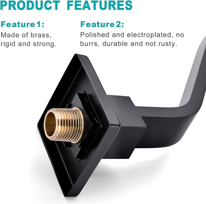 16 Inch S Shape Matte Black Shower Head Arm, Square Wall Mounted Shower Arm and Flange Included