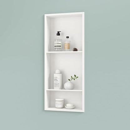 Neodrain 12X30 Inch White Three Layers Stainless Steel Shower Niche, NO Tile Needed Recessed Niche Shelf for Bathroom Storage, 3-Tier Recessed Built-in Wall Niche