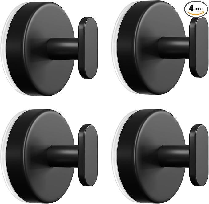 pickpiff Suction Cup Hooks for Shower: 15 LB Strong Wall Hanger for Bathroom, Front Door, Glass, Window, RV, Holder for Towel, Christmas Wreath, Coat, Loofah, Waterproof & Reusable, Matt Black 4 Pack