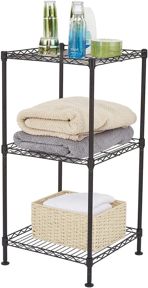 3 Tier Storage Racks Shelving, Heavy Steel Pantry Shelves, Adjustable Wire Shelving Rack, Suitable for Garage, Kitchens, Offices, 13.8" W x 13.8" D x 27.6" H, Black
