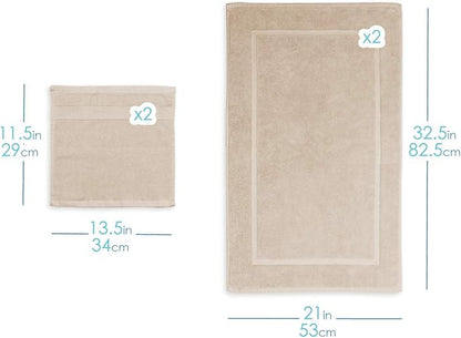 Hearth & Harbor Bath Mat Towels - 100% Ring Spun Cotton Luxury Bath Mat Floor Towels - Ultra Soft & Highly Absorbent Bath Towels Set of 4 - Cream