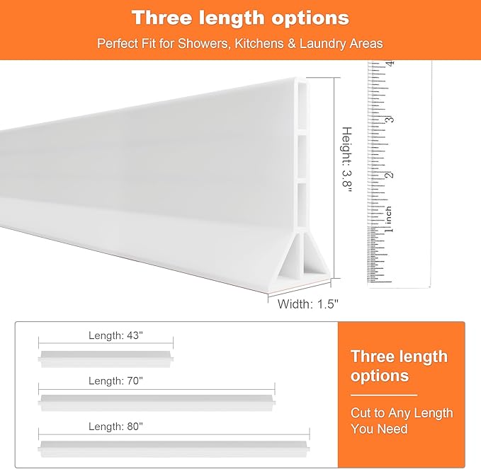 3.8'' High Shower Threshold Water Dam Collapsible 70IN Shower Water Splash Guard for Shower Water Blocker for Wet and Dry Separation Bathroom and Kitchen (70 Inch)