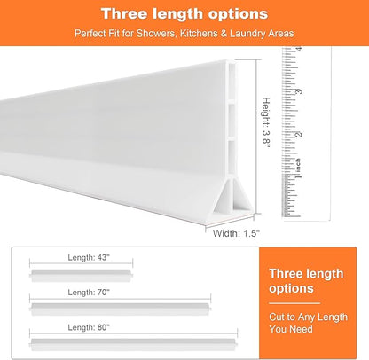 3.8'' High Shower Threshold Water Dam Collapsible Shower Water Splash Guard for Shower Water Blocker for Wet and Dry Separation Bathroom and Kitchen (80 Inch)