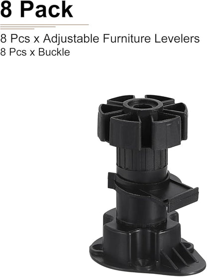 80x46mm(LxW) Adjustable Leveling Feet - 8Pack- Good for Furniture - Leveler Support Frame Replacement Legs - Black