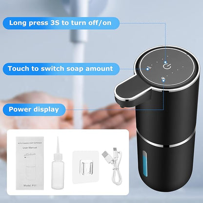 Automatic Soap Dispensers,12.8oz/380ml USB Touchless Automatic Foaming Soap Dispenser,Rechargeabled Wall Mounted Smart Soap Dispenser for Bathroom Kitchen Dish Soap(Black)