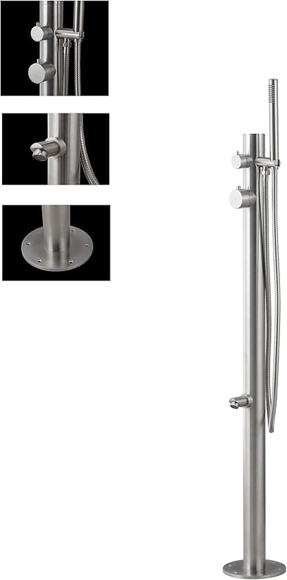 Wayime 43" Free-Standing Brushed Stainless Steel 304 Outdoor Shower Without Showerhead with DOE Certificate