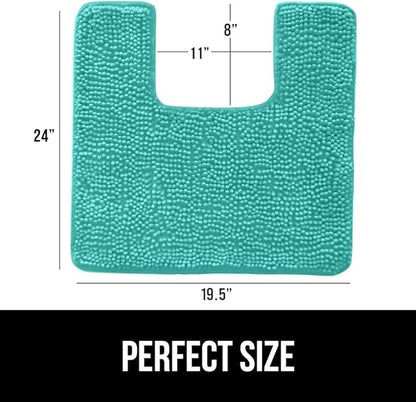 GORILLA GRIP Plush Absorbent Shaggy Chenille Bath Rug Mat for Square Toilet Base with Rubber Backing, Machine Washable Rugs, Soft Microfiber Contour Mats for Toilets, Bathroom Decor, Turquoise