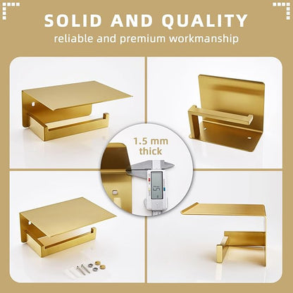 Angle Simple Toilet Paper Holder with Shelf, 304 Stainless Steel Bathroom Tissue Roll Holder for Wall, Brassy Gold