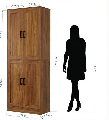 71" Tall Kitchen Pantry Cabinet, Freestanding Food Storage Organizer with Doors & Adjustable Shelves, Large Utility Hutch Cupboard for Dining Room, Living Room, Bathroom & Home Office, Brown