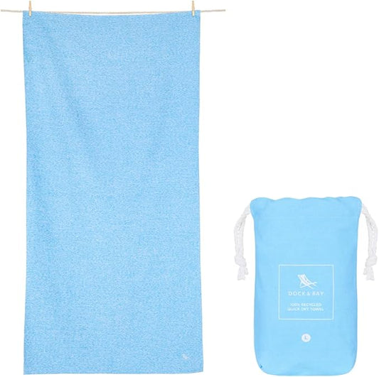 Dock & Bay Quick Drying Towel - for Sports & Gym - Compact, Lightweight - 100% Recycled - Includes Bag - Essential - Lagoon Blue - Large (160x90cm, 63x35)