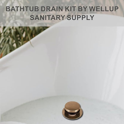 Tip Toe Bathtub Tub Drain Conversion Kit Assembly, Wellup Tub Drains Trim Kit with Two Hole Overflow Faceplate, Gold Brushed Brass