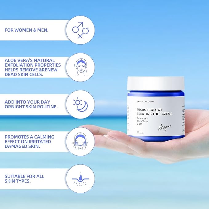 Crogooe Natural Soothing Eczema Cream With Sea Moss Aloe Vera Oats for Multiple Skin Types Comfort Moisture Hydrate Eczema Cream for Dry Skin 4FL Oz