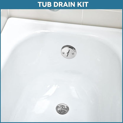 Trip Lever Bath Tub Drain Kit, Universal for 1-1/2" and 1-3/8" Bathtub Drain Replacement, No Putty Installation Bathtub Drain Set with Trip Lever Overflow Faceplate and Strainer, Tub Trim Kit