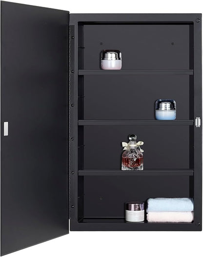 DYLLOR Black Plastic Medicine Mirror Cabinet for Bathroom with 16 x 26 inch Beveled Edge Mirror, Recessed and Surface Mount