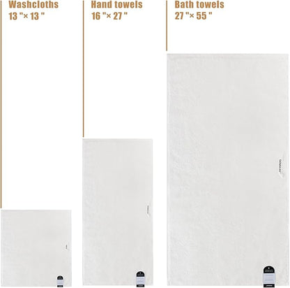 SEMAXE White Bath Towel Set, 100% Cotton Bathroom Towels with Hanging Loops, Luxury 8 Piece Towel Set Include 2 Bath Towels, 2 Hand Towels, 4 Washcloths
