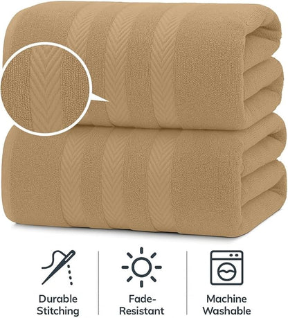 RIVERSIDE Pack of 2 Extra Large Bath Sheets 35 x 70 Inches - 100% Ring Spun Cotton Hotel Quality Oversized Bath Towels - Super Soft, Highly Absorbent & Quicker to Dry - Tan