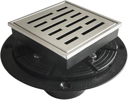Neodrain Square Shower Drain, 4 inch Stainless Steel 304 Grate and PVC Drain Body, Brick Pattern Grate with Brushed Nickel Finish, Kit Includes Hair Trap/Strainer,Lifting Hook and PVC Drain Base