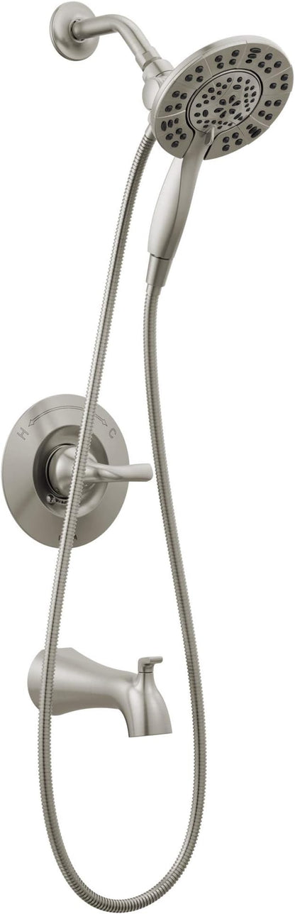 Delta Arvo 14 Series Brushed Nickel Bathtub Shower Faucet Set with In2ition 2-in-1 Dual Shower Head with Handheld Spray Combo, Valve Trim Kit, Spotshield Stainless 144840-SP-I (Valve Included)