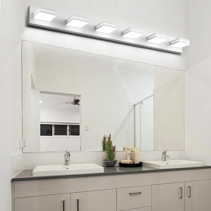 SineRise LED Modern Bathroom Vanity Light Fixtures (6-Light, 48-Inch), Matte White Modern Acrylic Bathroom Wall Lighting Fixtures Over Mirror (Cool White 6000K)