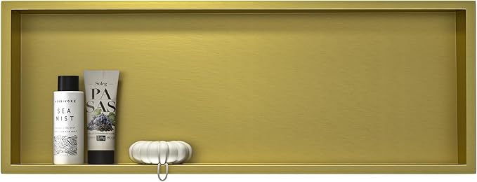 Stainless Steel Shower Niche 36" X 12" Gold No Tile Needed Niche Shower Recessed Wall Horizontal Niches for Bathroom Storage Over Mount Installation