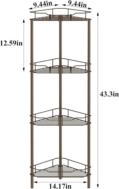 4 Tier Floor Standing Corner Shower Caddy Organizer Shelf with Hooks, Bathroom Shelves Stand Rack, Bronze