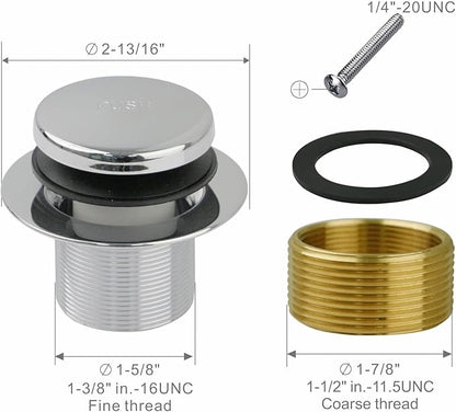 Chrome Bathtub Drain Tip-Toe Single Hole,Welsan Tub Drain Trim Set Conversion Kit Assembly, Coarse Thread Replacement Trim Kit with 1-Hole Overflow Faceplate Includes an Adapter,Chrome Plated