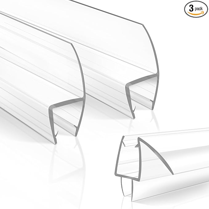 3 Pack Frameless Shower Door Bottom&Side Seal, 77" Long Clear PVC Shower Seal Strip for 3/8"(10mm) Thick Glass Shower Door, Stop Water Leaks Bind Doors