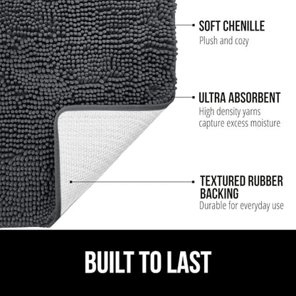 GORILLA GRIP Bath Rug Mat 30x20, Soft Absorbent Chenille, Quick Dry Microfiber Mats, Rubber Backing Washable Shower Floor Rugs, Bathmat Runner, US Designed Bathroom Home Decor Accessories Charcoal