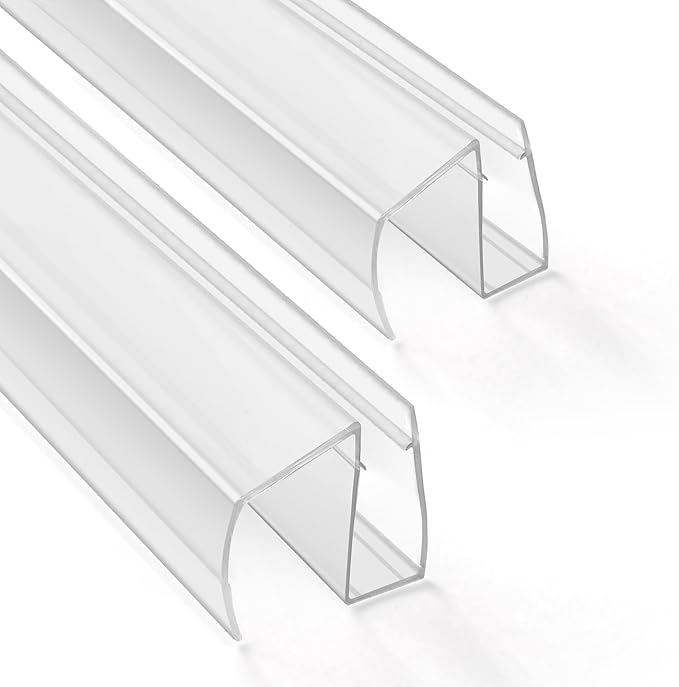 Bathroom Framless Shower Glass Door Bottom Seal Strip, 2PCS 36 Inch Long PVC Clear Seal Strips for 5/16"(8MM) Glass Door, to Stop Water Leakage