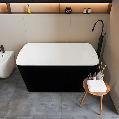 49 Inch Acrylic Freestanding Bathtub, Soaking Bathtub with Matte Drain and Overflow, cUPC Certified, Modern Square Tub with Deep Ergonomic Design and Double-Walled Insulation for Bathroom Use, Black