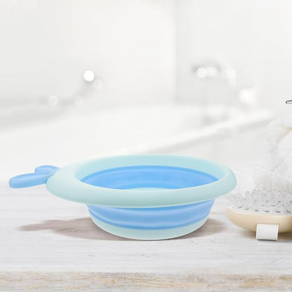Collapsible Wash Basin and Portable Sink Tub for Newborns, Cartoon Blue, Lightweight Plastic Foldable Washbasin for Travel and Home Bathing