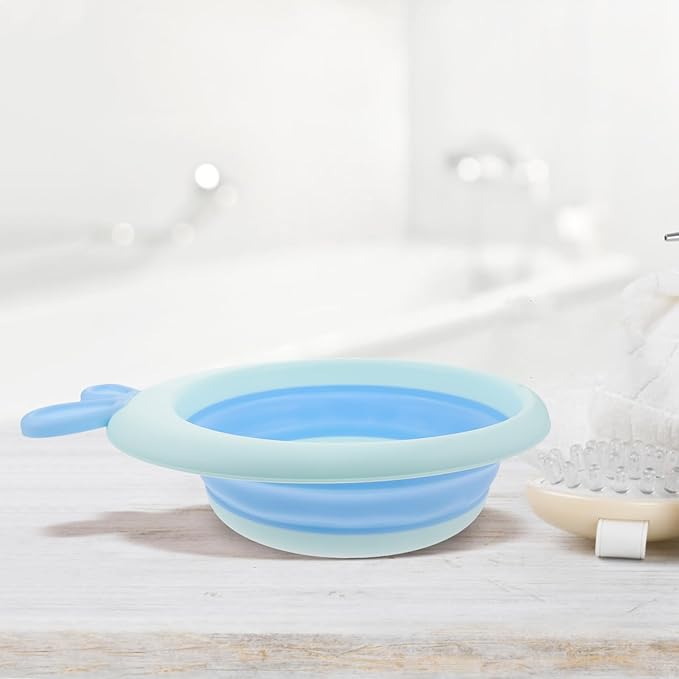 Collapsible Bath Tub and Foldable Sink Basin for Newborns, Blue Cartoon Dragon Design, Lightweight Plastic Wash Basin for Bottles and Outdoor Camping